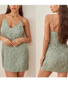 Reformation Ventura Pistachio Green Blue Ditsy Floral Mini Slip Dress size XS